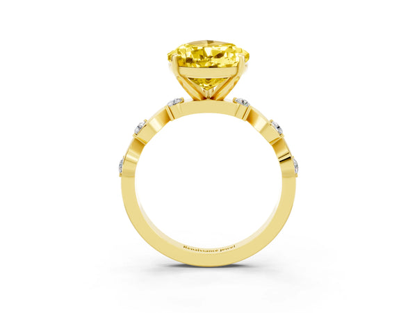Yellow gold Pear Cut Yellow Sapphire Solitaire Twisted Band with Round  Accents and Prong Setting