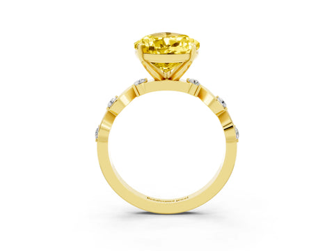 Yellow gold Pear Cut Yellow Sapphire Solitaire Twisted Band with Round  Accents and Prong Setting_15