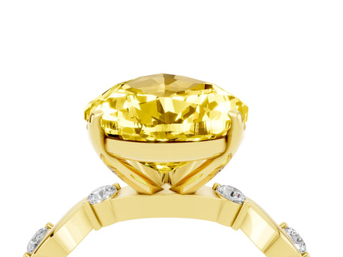 Yellow gold Pear Cut Yellow Sapphire Solitaire Twisted Band with Round  Accents and Prong Setting_16
