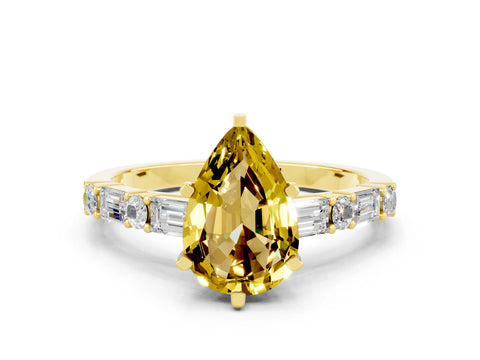 Yellow gold Pear Cut Yellow Sapphire Solitaire with Side Baguettes and Channel Set Band_24