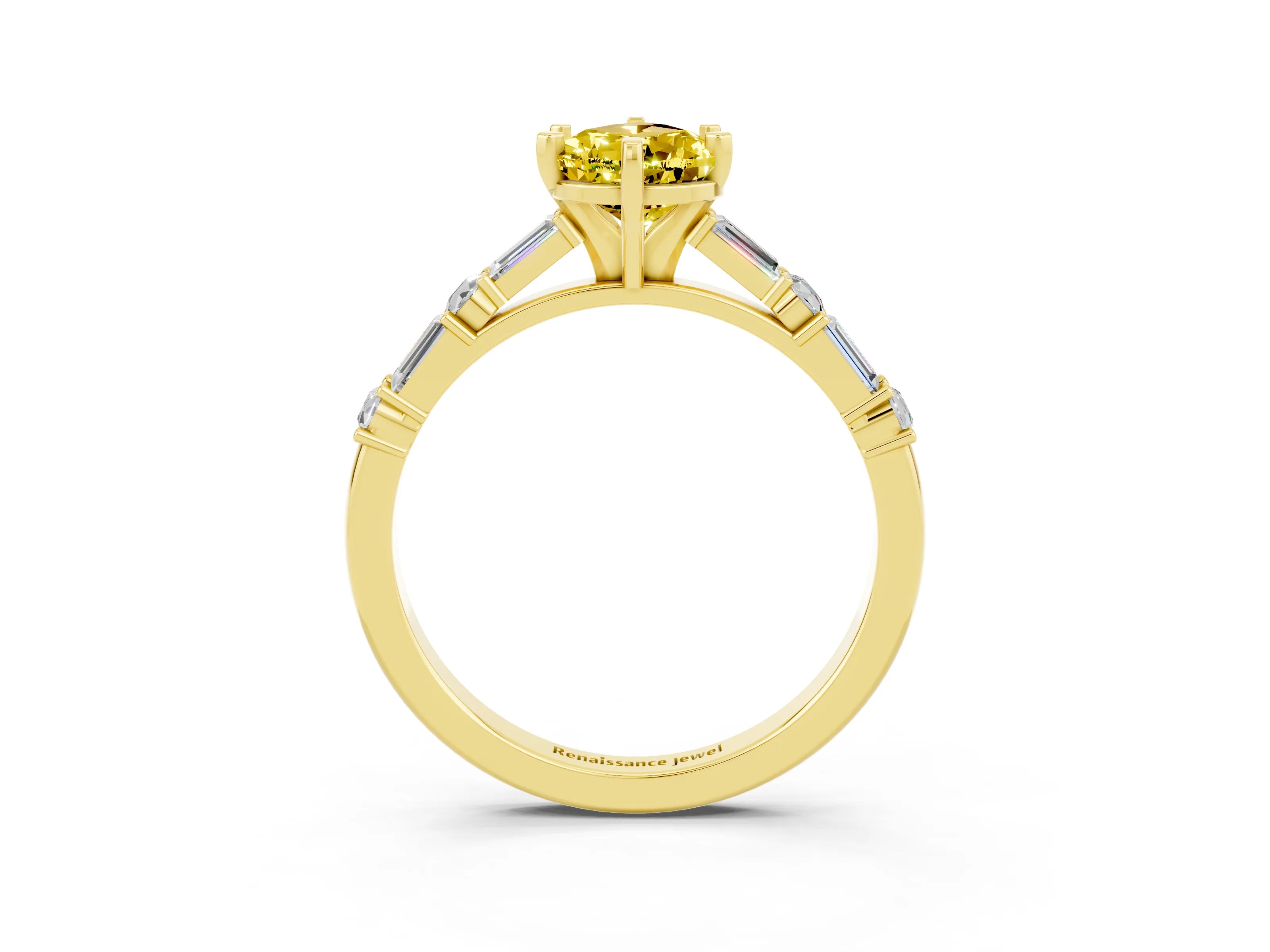 Yellow gold Pear Cut Yellow Sapphire Solitaire with Side Baguettes and Channel Set Band_27