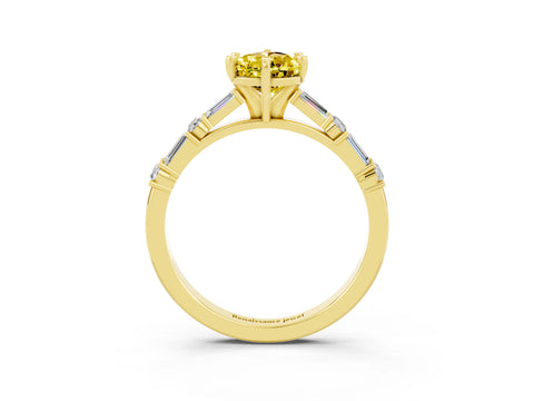 Yellow gold Pear Cut Yellow Sapphire Solitaire with Side Baguettes and Channel Set Band_27