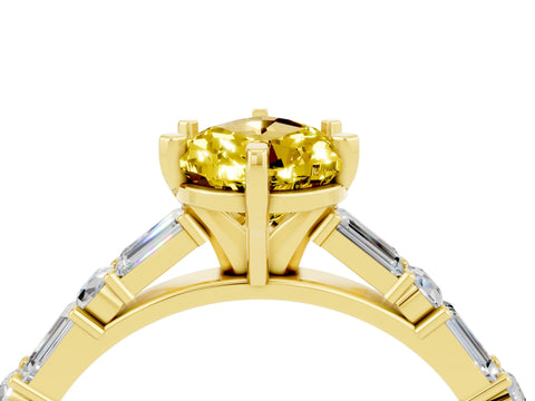 Yellow gold Pear Cut Yellow Sapphire Solitaire with Side Baguettes and Channel Set Band_28