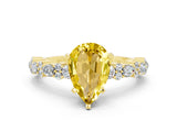 Yellow gold Pear Cut Yellow Sapphire Solitaire with Side Stones, Pave Band, Four-Prong Setting_72