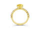 Yellow gold Pear Cut Yellow Sapphire Solitaire with Side Stones, Pave Band, Four-Prong Setting_75