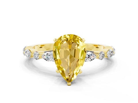 Yellow gold Pear Cut Yellow Sapphire Solitaire with Side Stones on a Pavé Band and Four-Prong Setting_24