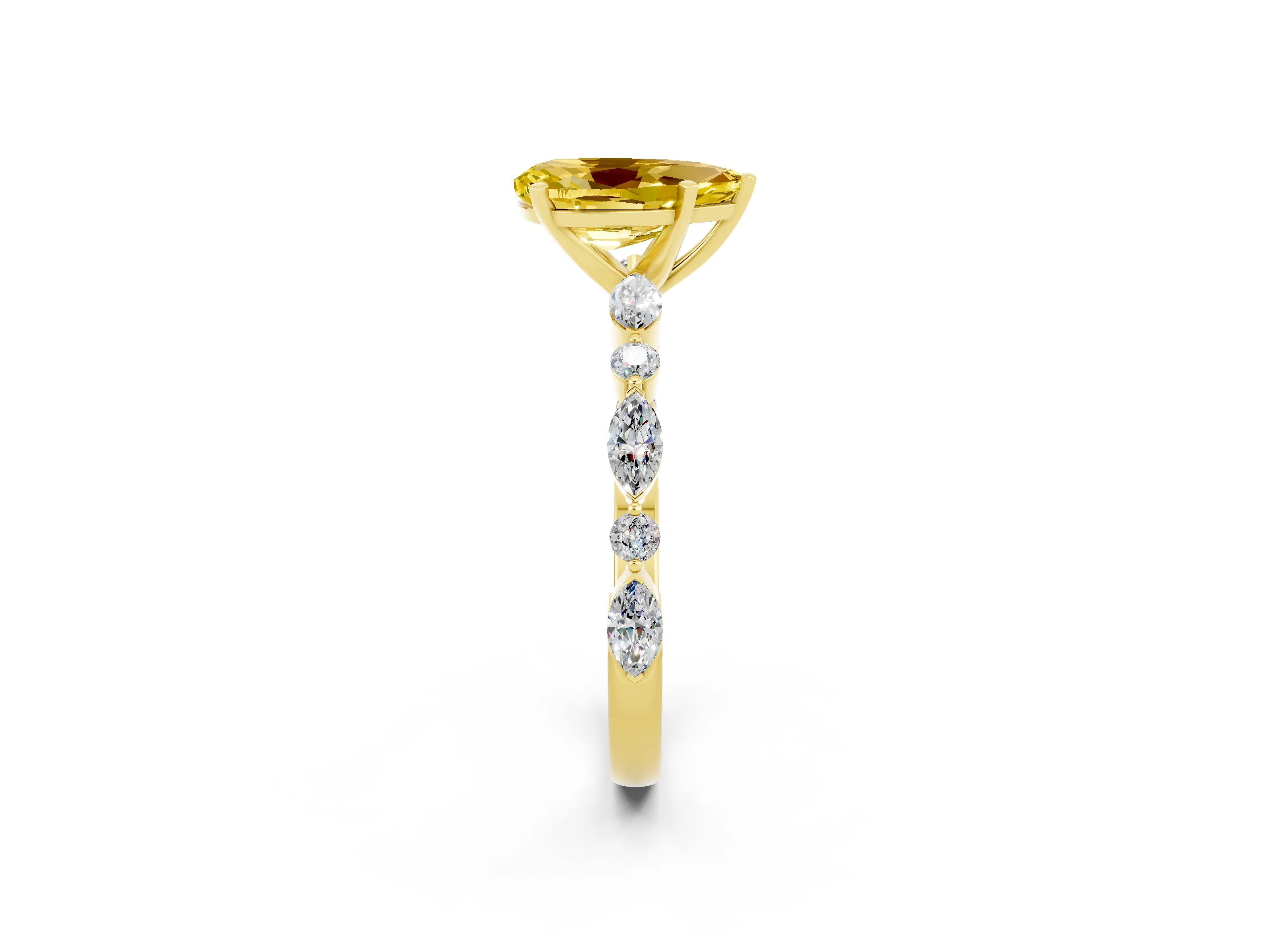 Yellow gold Pear Cut Yellow Sapphire Solitaire with Side Stones on a Pavé Band and Four-Prong Setting_26