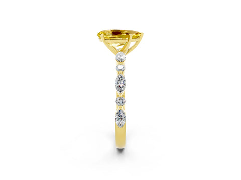 Yellow gold Pear Cut Yellow Sapphire Solitaire with Side Stones on a Pavé Band and Four-Prong Setting_26