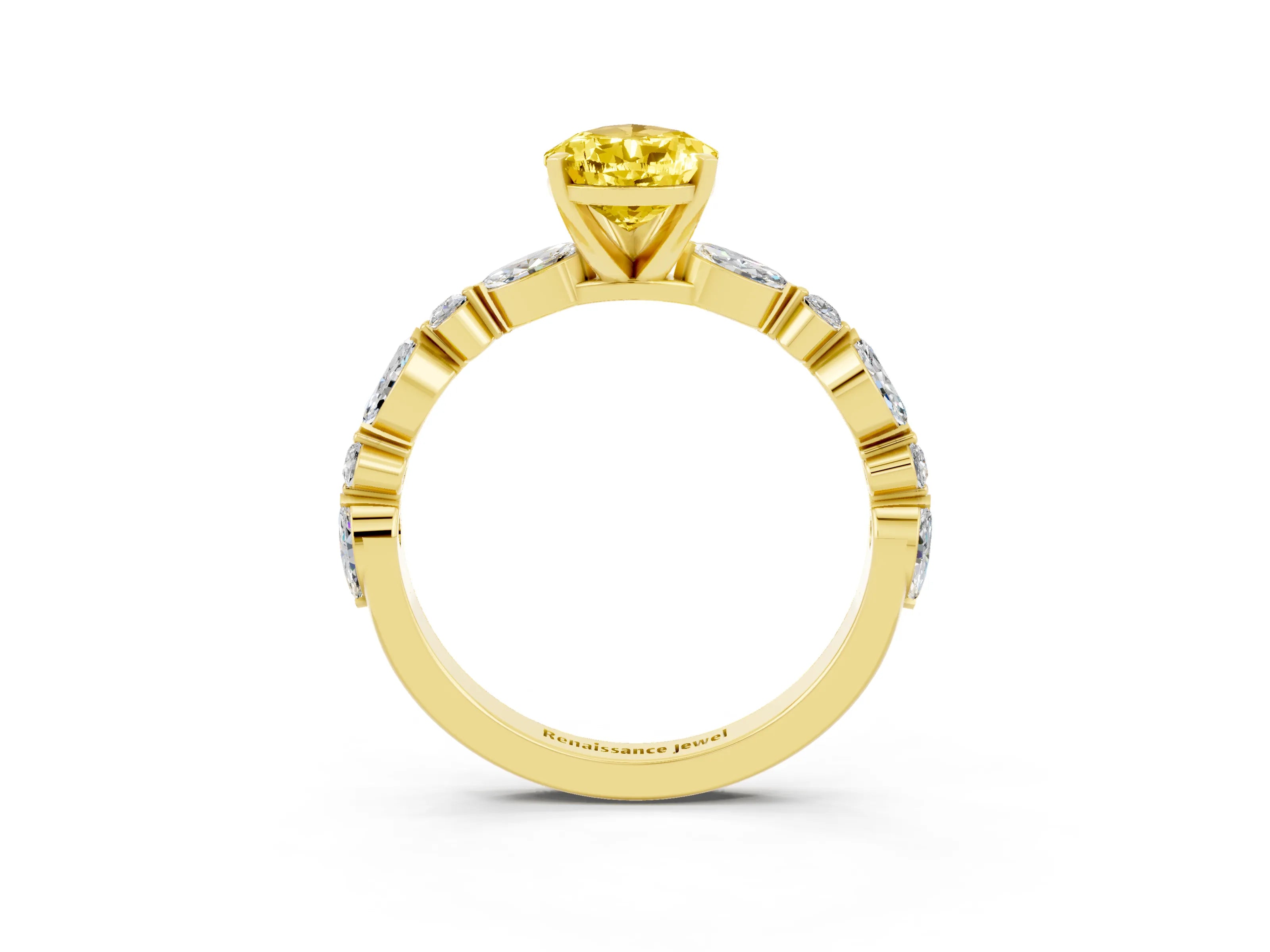 Yellow gold Pear Cut Yellow Sapphire Solitaire with Side Stones on a Pavé Band and Four-Prong Setting_27