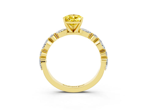 Yellow gold Pear Cut Yellow Sapphire Solitaire with Side Stones on a Pavé Band and Four-Prong Setting_27