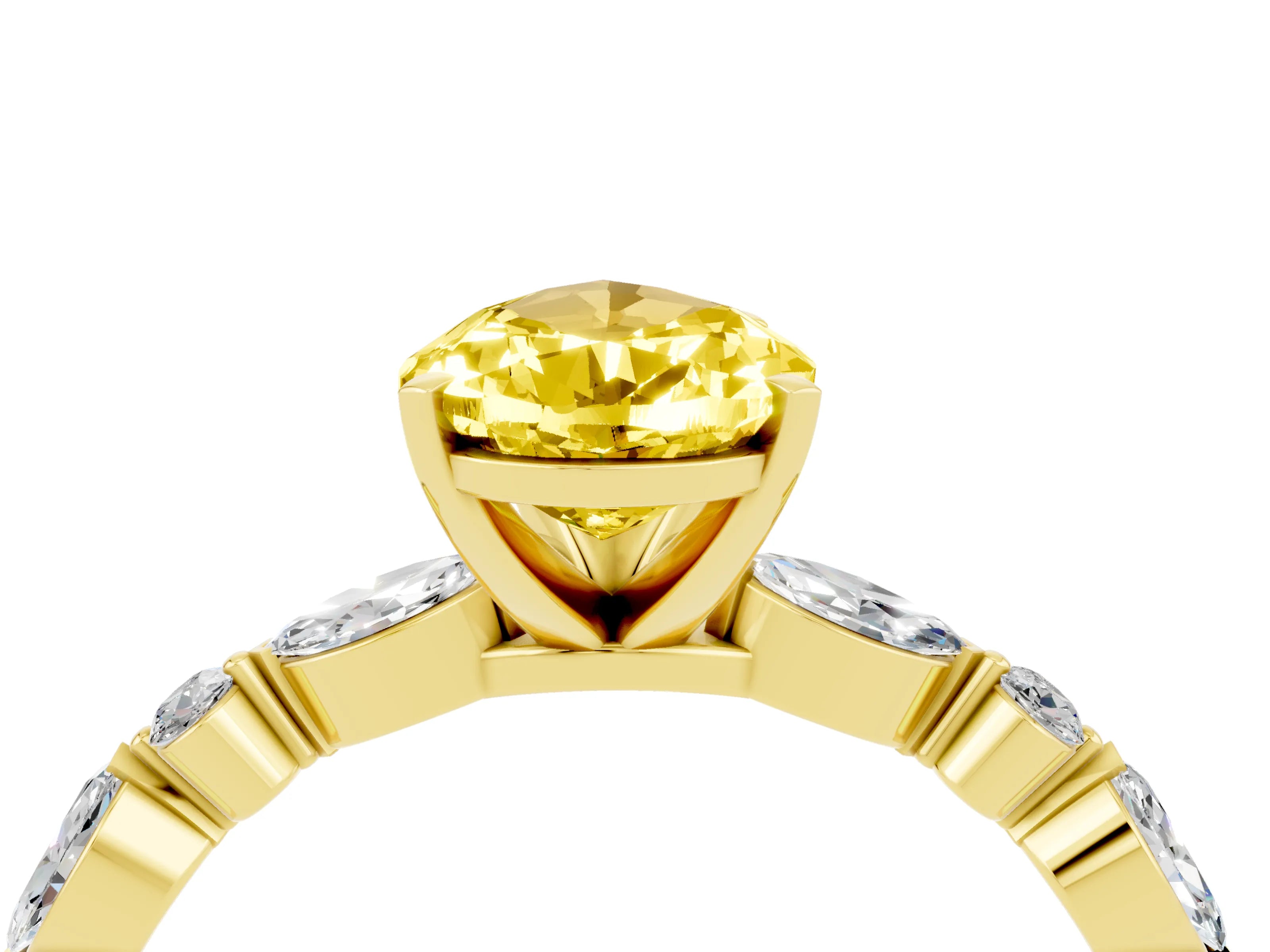 Yellow gold Pear Cut Yellow Sapphire Solitaire with Side Stones on a Pavé Band and Four-Prong Setting_28