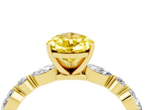 Yellow gold Pear Cut Yellow Sapphire Solitaire with Side Stones on a Pavé Band and Four-Prong Setting_28