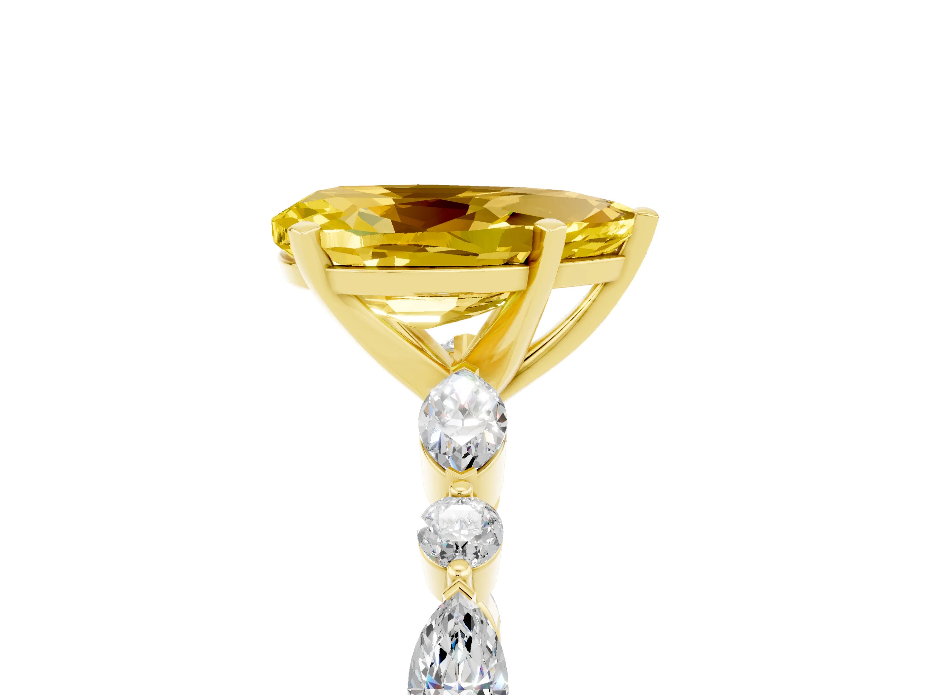Yellow gold Pear Cut Yellow Sapphire Solitaire with Side Stones on a Pavé Band and Four-Prong Setting_29