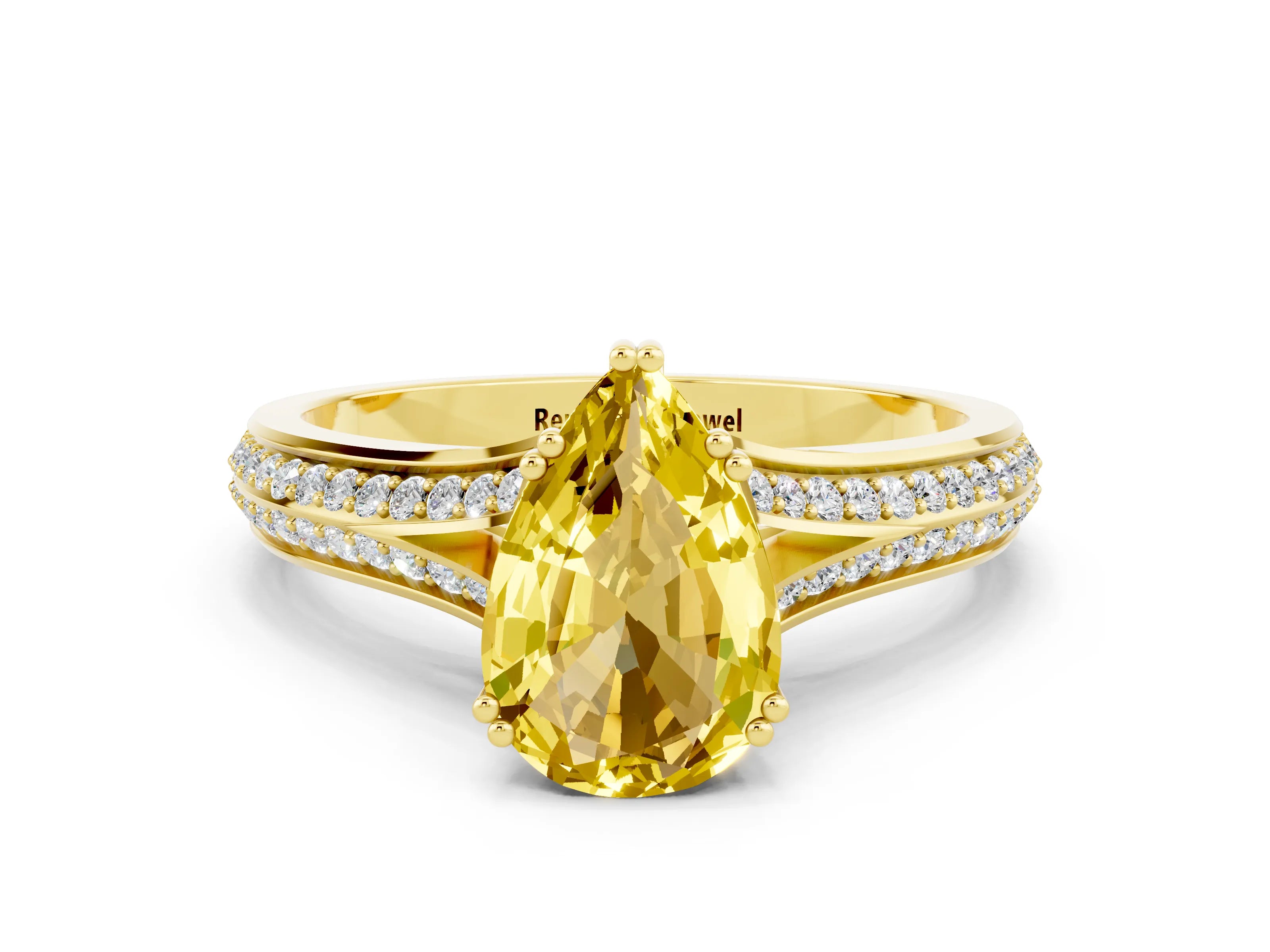 Yellow gold Pear Cut Yellow Sapphire Split Shank Engagement Ring with Pavé Band_24
