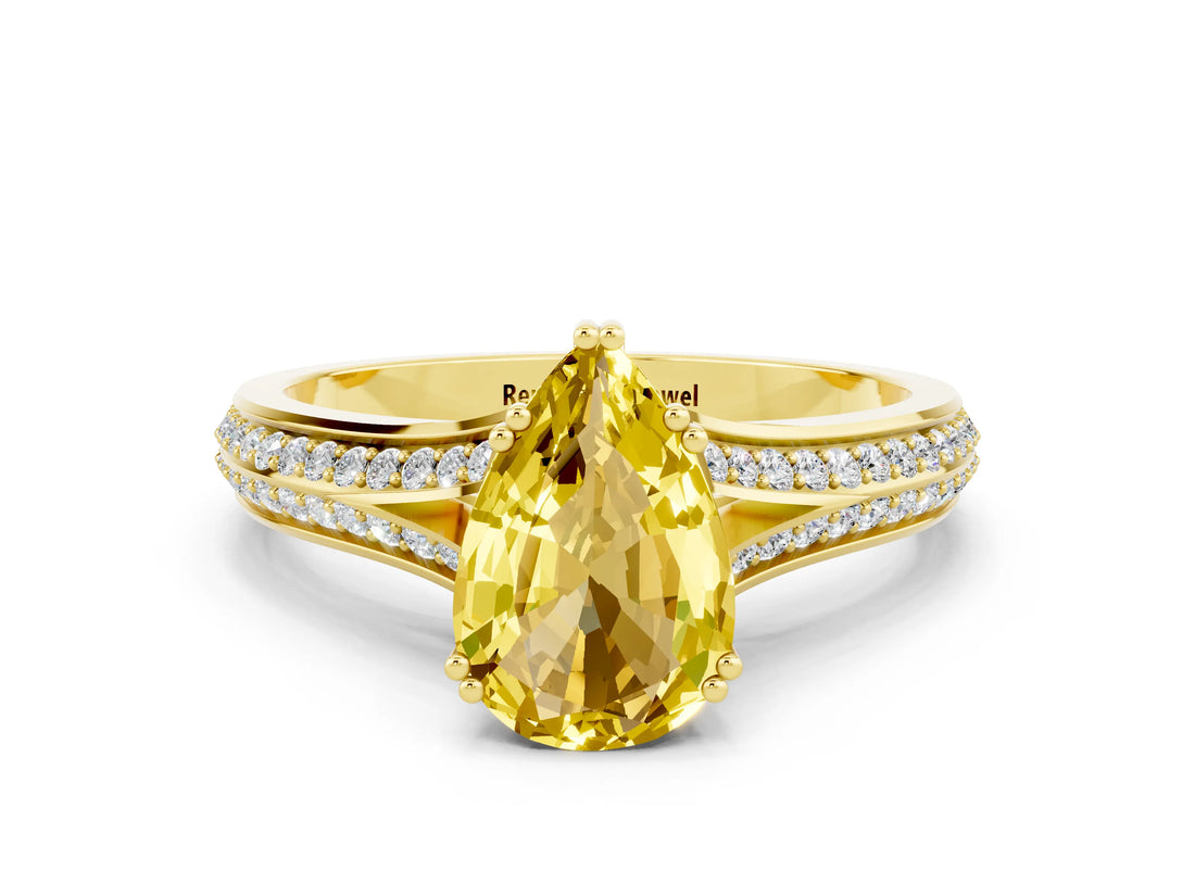 Yellow gold Pear Cut Yellow Sapphire Split Shank Engagement Ring with Pavé Band_24