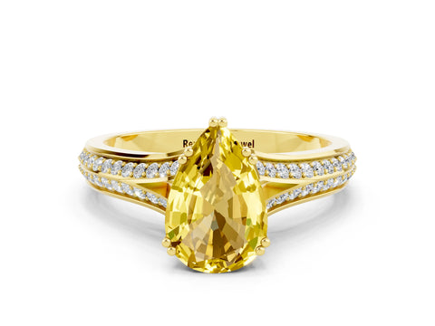 Yellow gold Pear Cut Yellow Sapphire Split Shank Engagement Ring with Pavé Band_24
