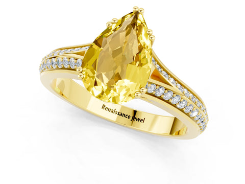 Yellow gold Pear Cut Yellow Sapphire Split Shank Engagement Ring with Pavé Band_25