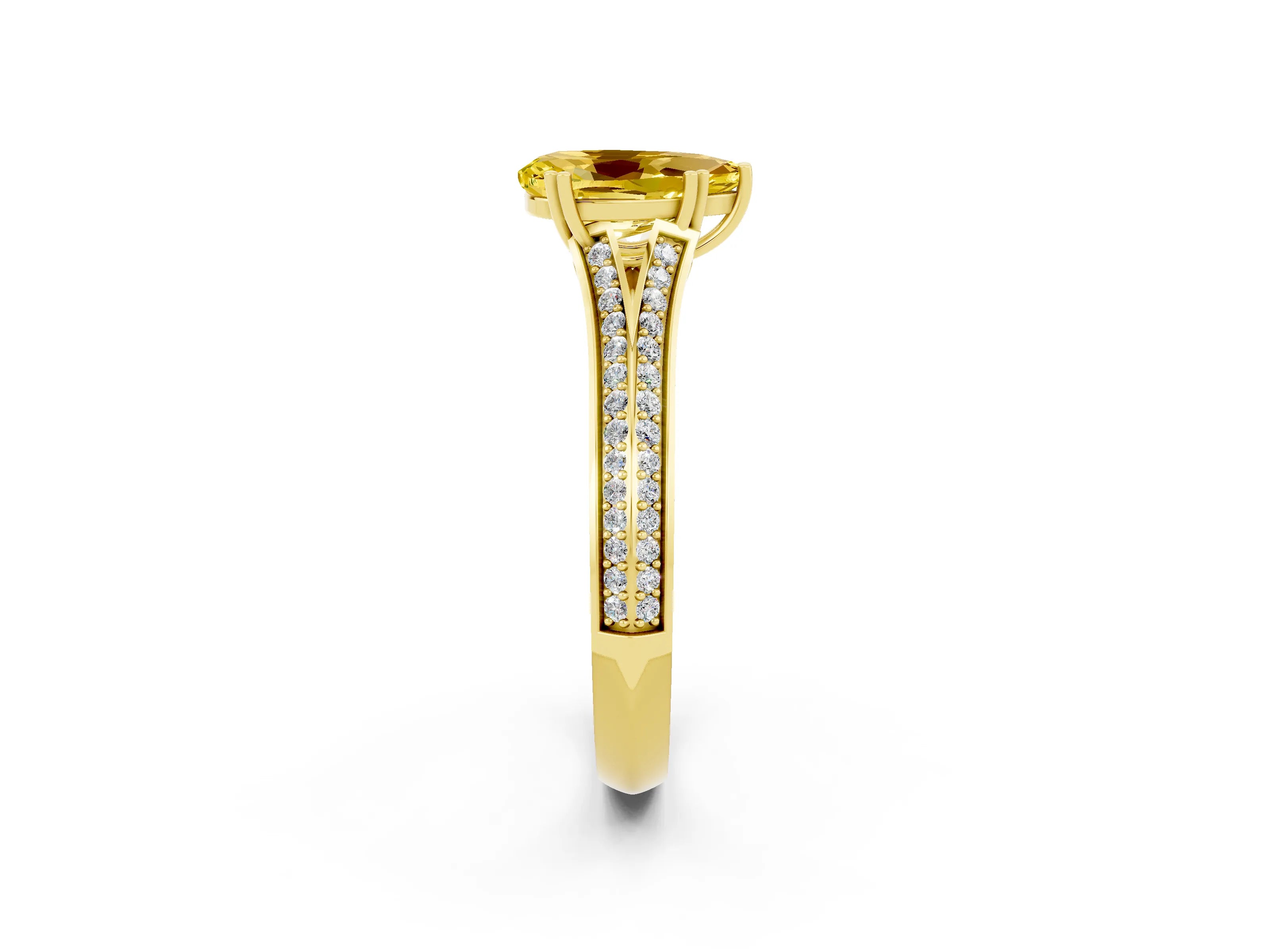 Yellow gold Pear Cut Yellow Sapphire Split Shank Engagement Ring with Pavé Band_26