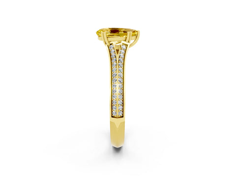Yellow gold Pear Cut Yellow Sapphire Split Shank Engagement Ring with Pavé Band_26