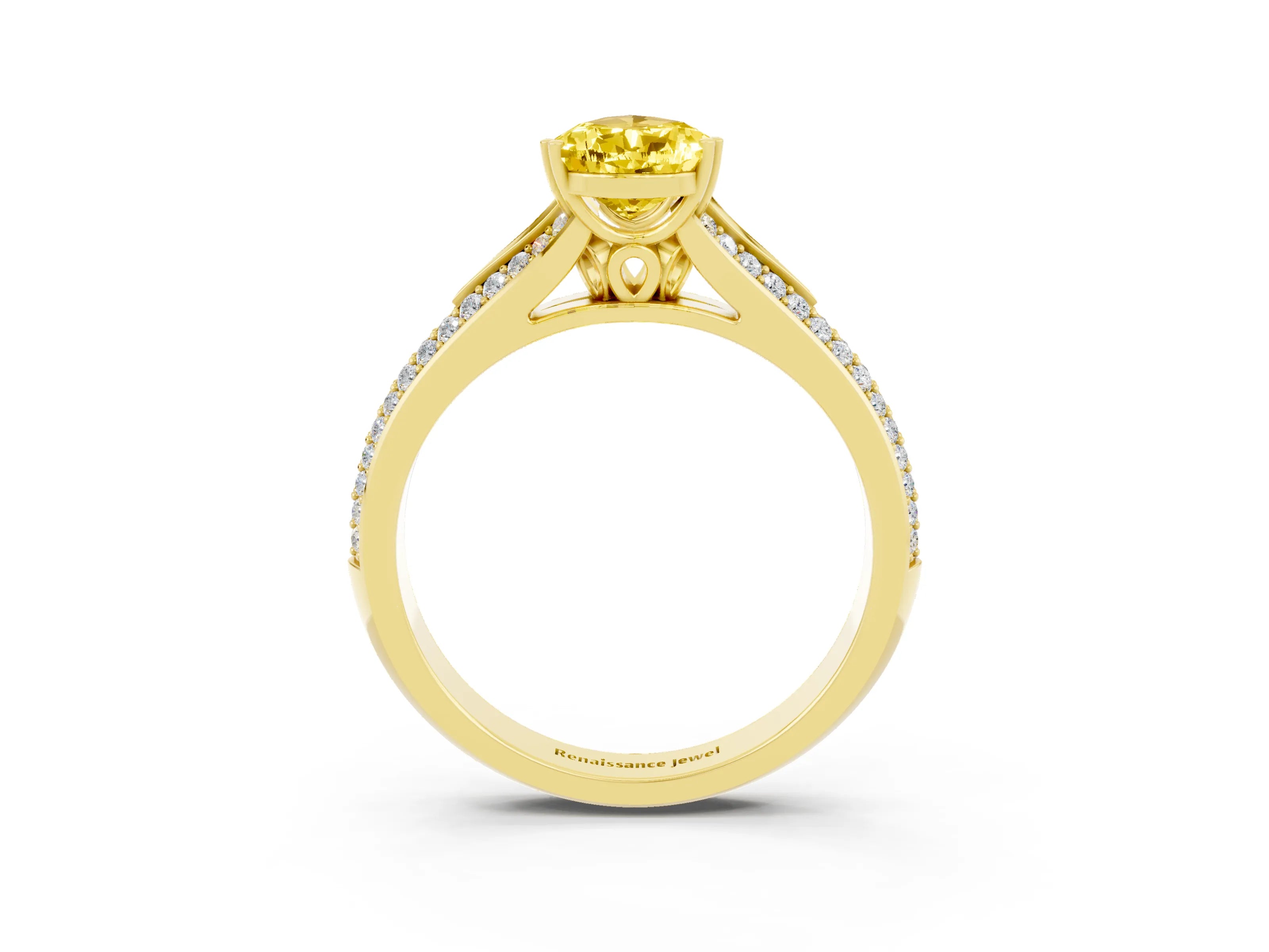 Yellow gold Pear Cut Yellow Sapphire Split Shank Engagement Ring with Pavé Band_27