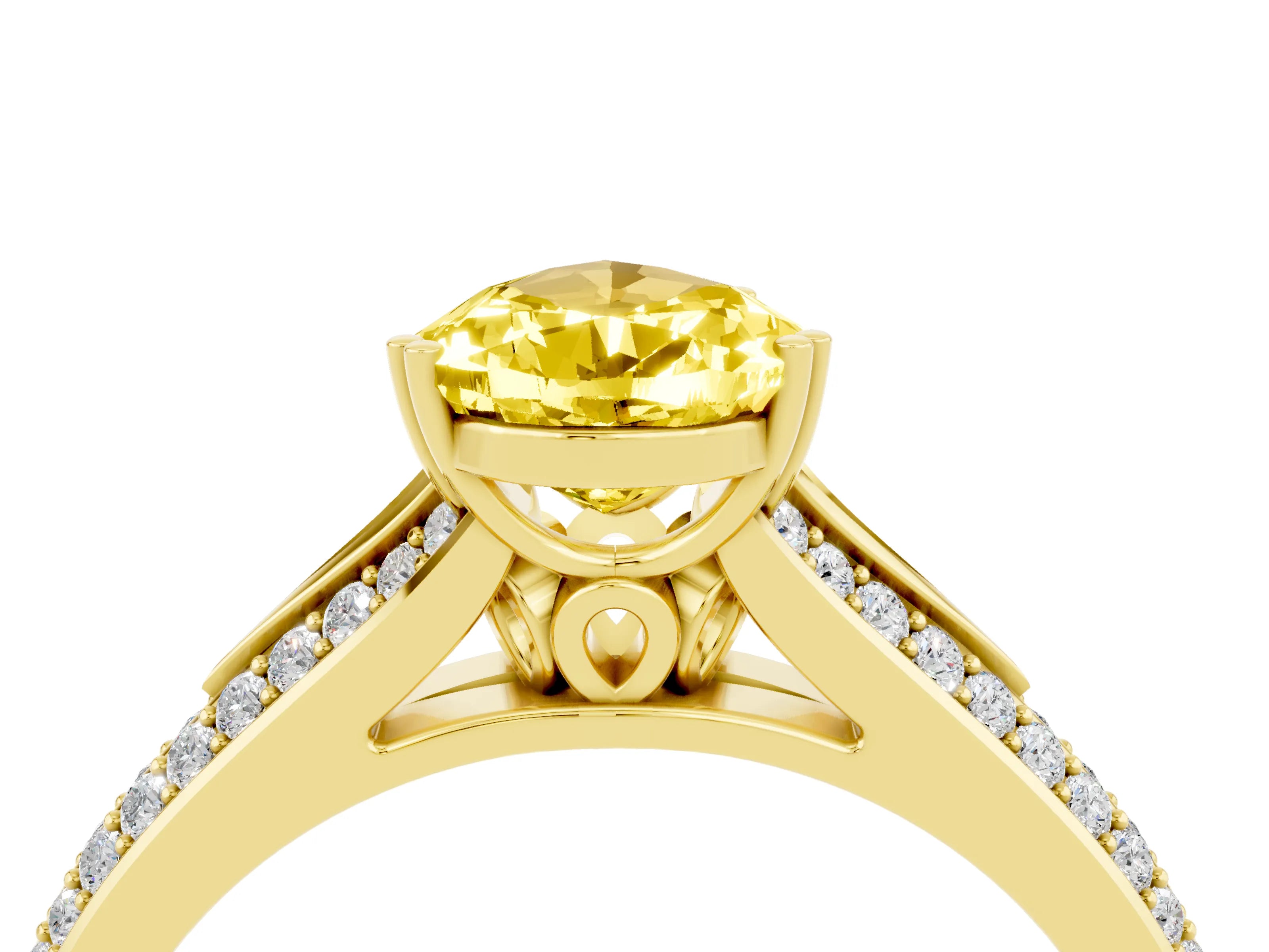 Yellow gold Pear Cut Yellow Sapphire Split Shank Engagement Ring with Pavé Band_28