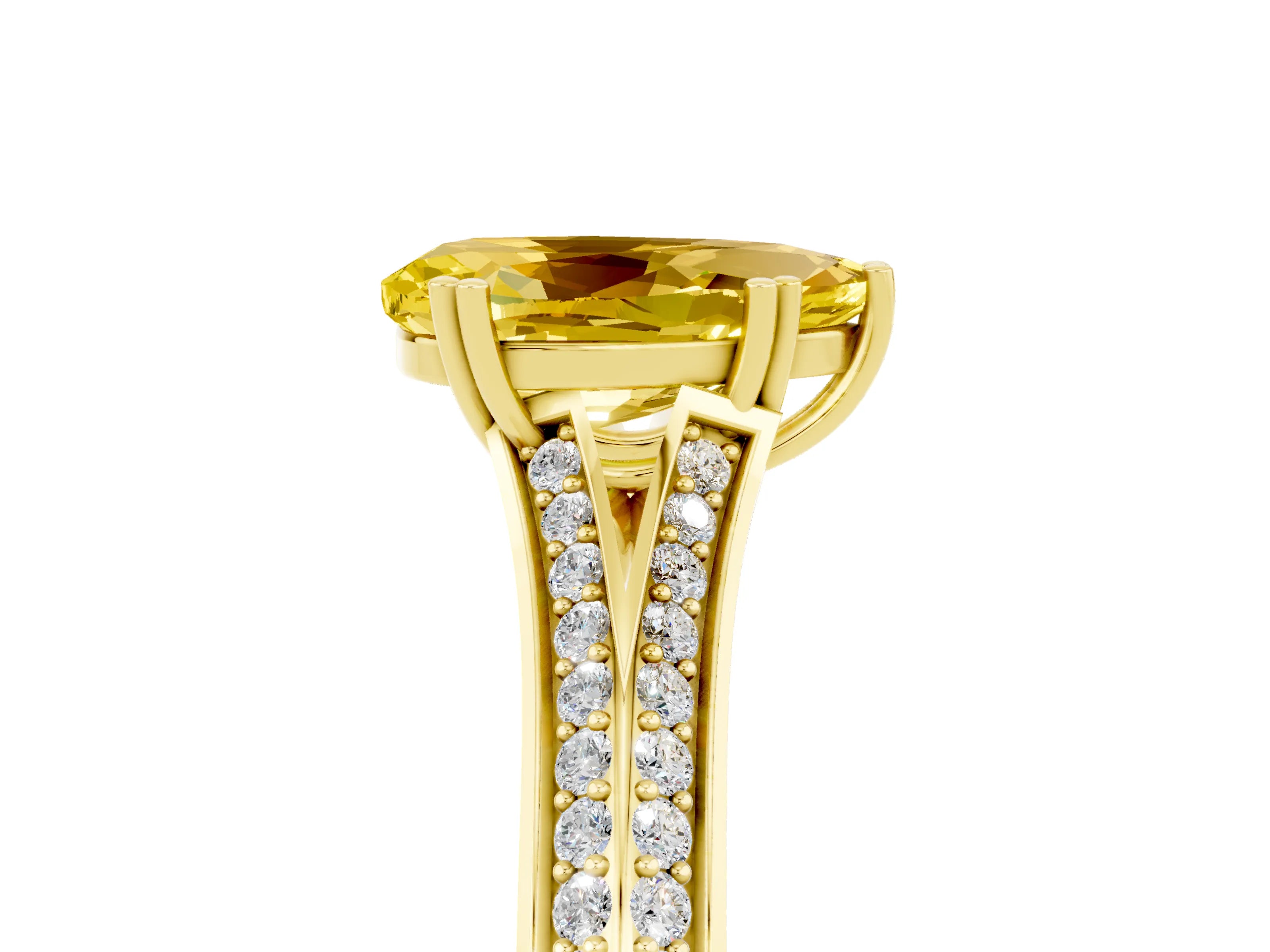 Yellow gold Pear Cut Yellow Sapphire Split Shank Engagement Ring with Pavé Band_29