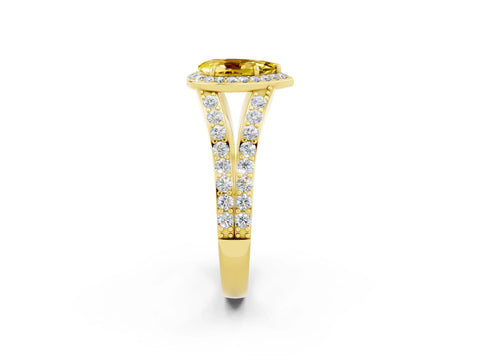 Yellow gold Pear Cut Yellow Sapphire Split Shank Halo Ring with Four-Prong Setting_14