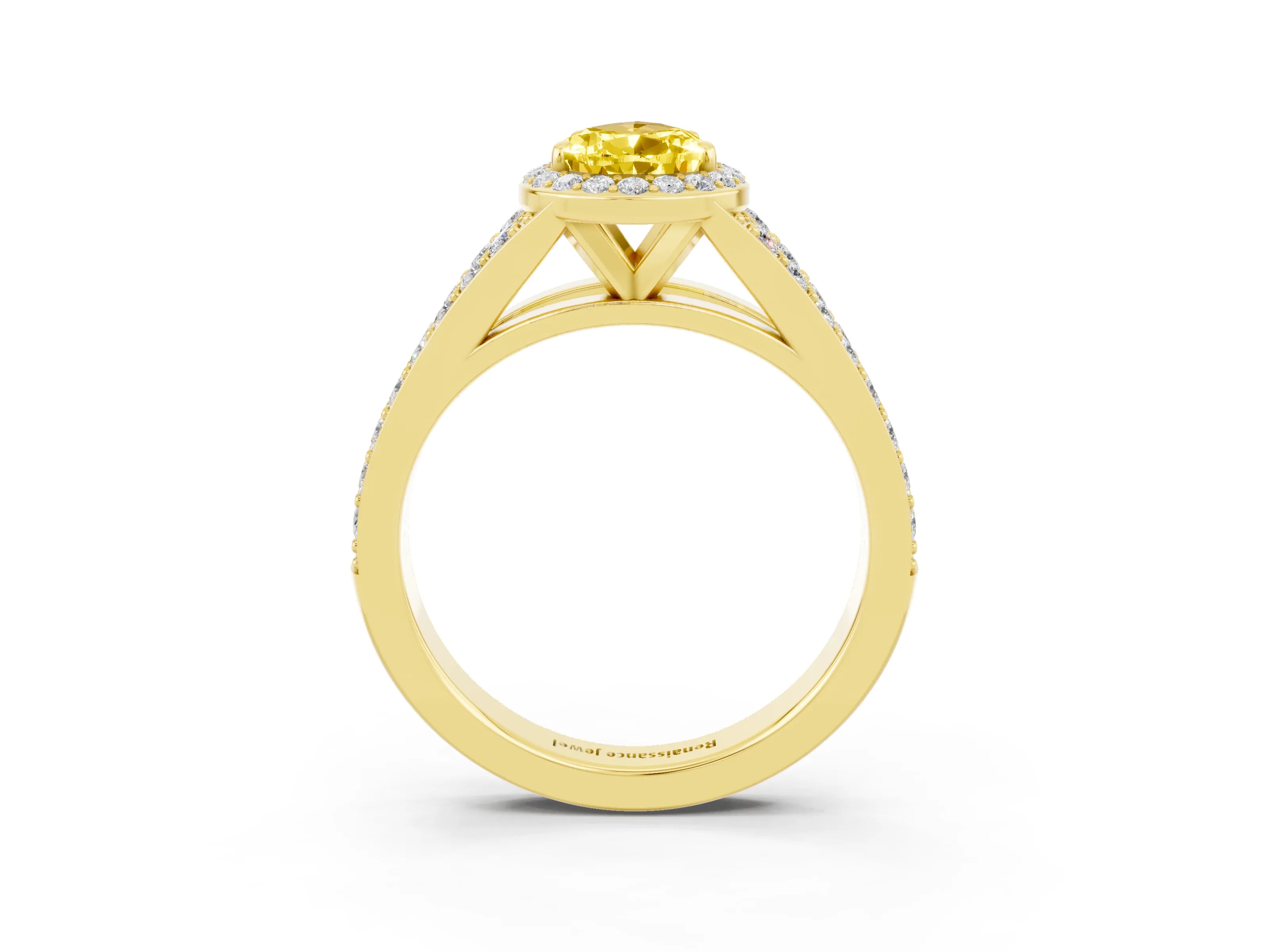 Yellow gold Pear Cut Yellow Sapphire Split Shank Halo Ring with Four-Prong Setting_15