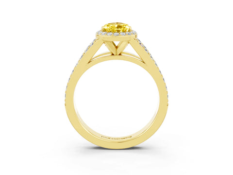 Yellow gold Pear Cut Yellow Sapphire Split Shank Halo Ring with Four-Prong Setting_15