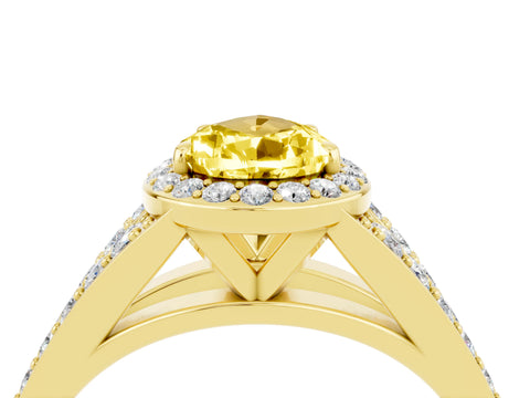 Yellow gold Pear Cut Yellow Sapphire Split Shank Halo Ring with Four-Prong Setting_16