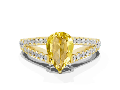 Yellow gold Pear Cut Yellow Sapphire Split Shank Pavé Engagement Ring with Four-Prong Setting_12