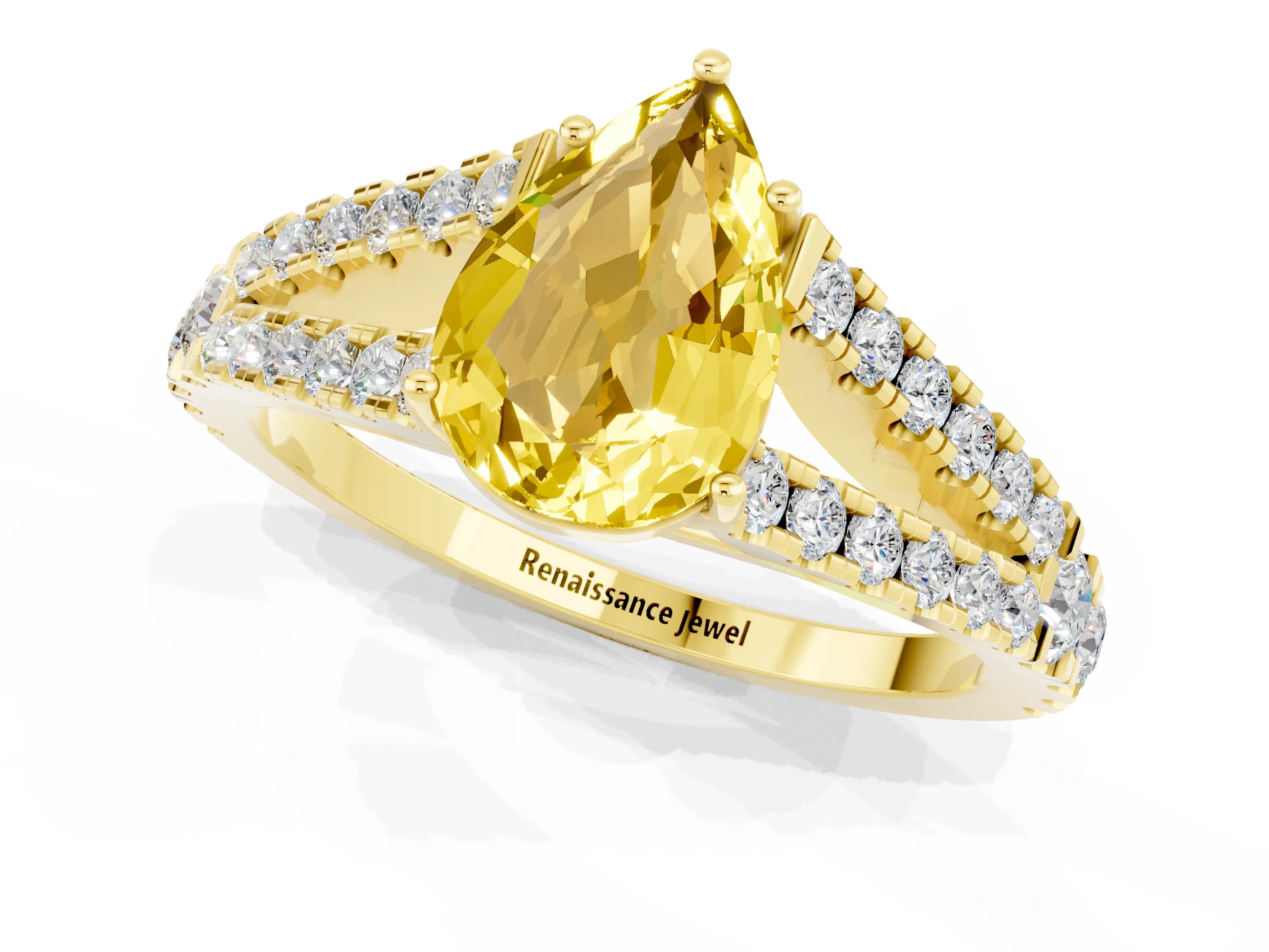 Yellow gold Pear Cut Yellow Sapphire Split Shank Pavé Engagement Ring with Four-Prong Setting_13