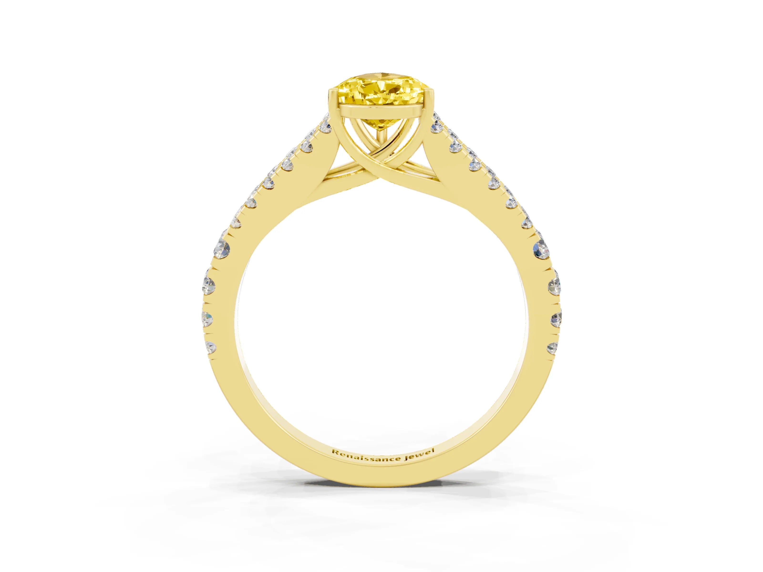 Yellow gold Pear Cut Yellow Sapphire Split Shank Pavé Engagement Ring with Four-Prong Setting_15