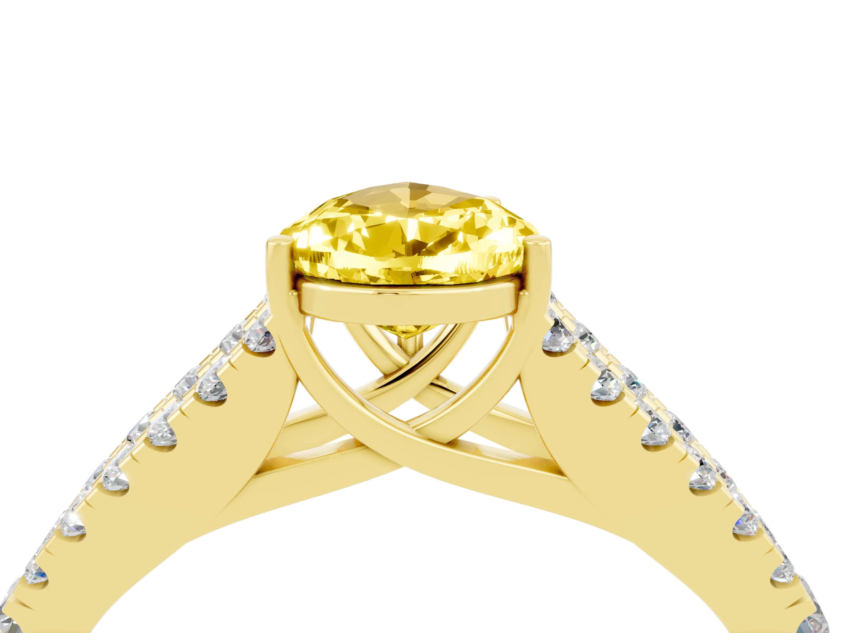 Yellow gold Pear Cut Yellow Sapphire Split Shank Pavé Engagement Ring with Four-Prong Setting_16