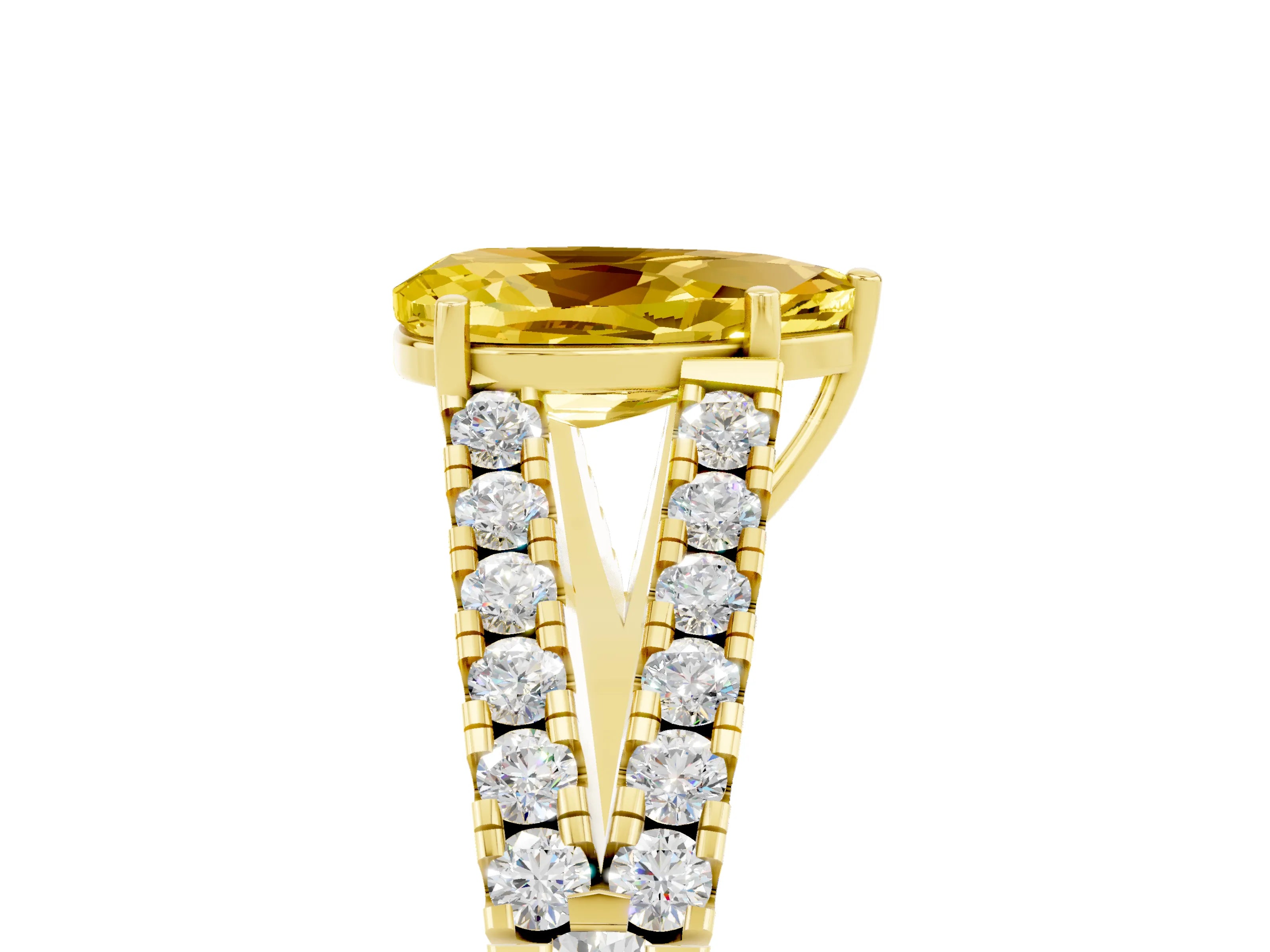 Yellow gold Pear Cut Yellow Sapphire Split Shank Pavé Engagement Ring with Four-Prong Setting_17
