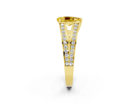 Yellow gold Pear Cut Yellow Sapphire Split Shank Ring with Pavé Band and Four-Prong Setting_2