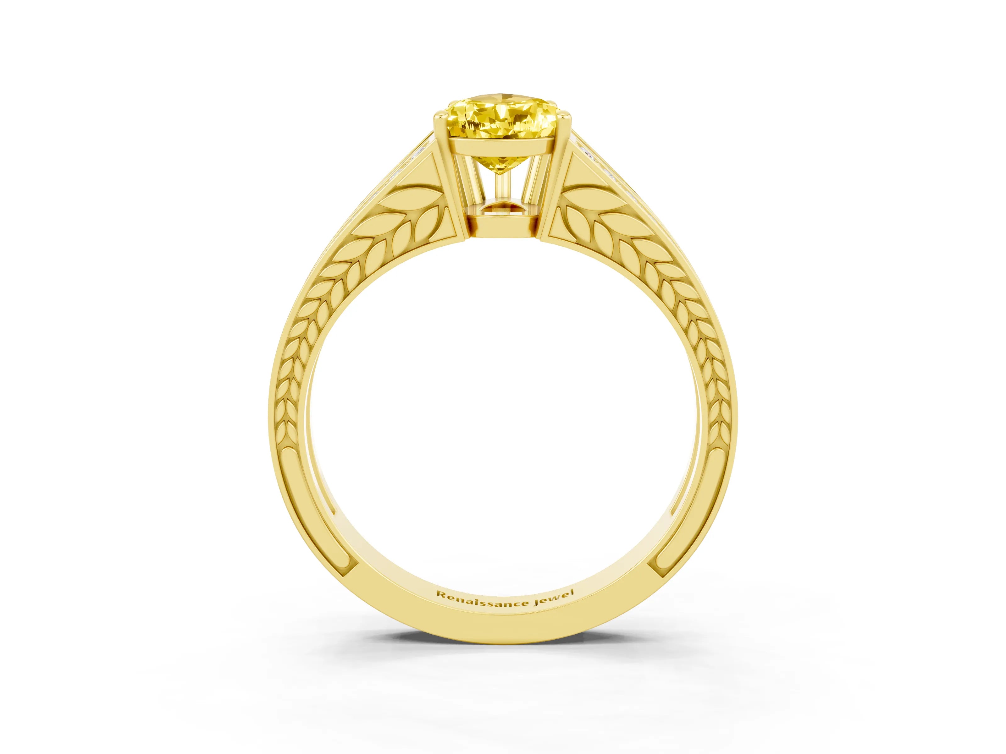 Yellow gold Pear Cut Yellow Sapphire Split Shank Ring with Pavé Band and Four-Prong Setting_3