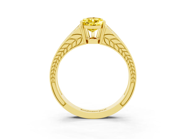 Yellow gold Pear Cut Yellow Sapphire Split Shank Ring with Pavé Band and Four-Prong Setting