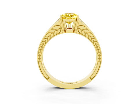 Yellow gold Pear Cut Yellow Sapphire Split Shank Ring with Pavé Band and Four-Prong Setting_3