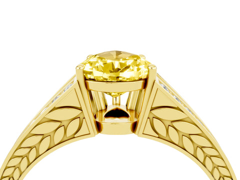 Yellow gold Pear Cut Yellow Sapphire Split Shank Ring with Pavé Band and Four-Prong Setting_4
