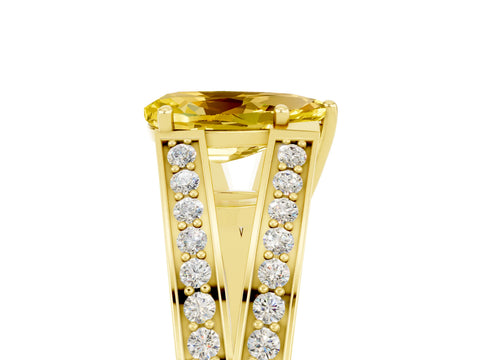 Yellow gold Pear Cut Yellow Sapphire Split Shank Ring with Pavé Band and Four-Prong Setting_5