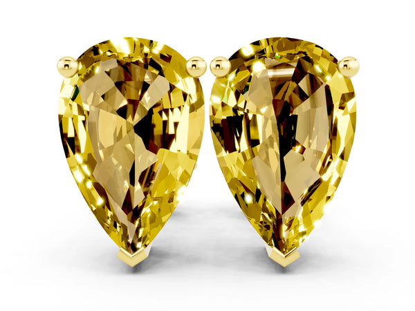 Yellow gold Pear Cut Yellow Sapphire Stud Earrings