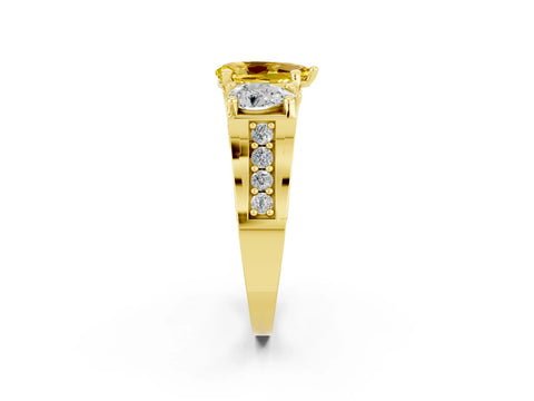 Yellow gold Pear Cut Yellow Sapphire Three-Stone Ring with Channel Set Band and Four-Prong Setting_2