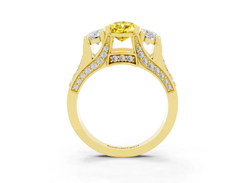 Yellow gold Pear Cut Yellow Sapphire Three-Stone Ring with Channel Set Band and Four-Prong Setting_3