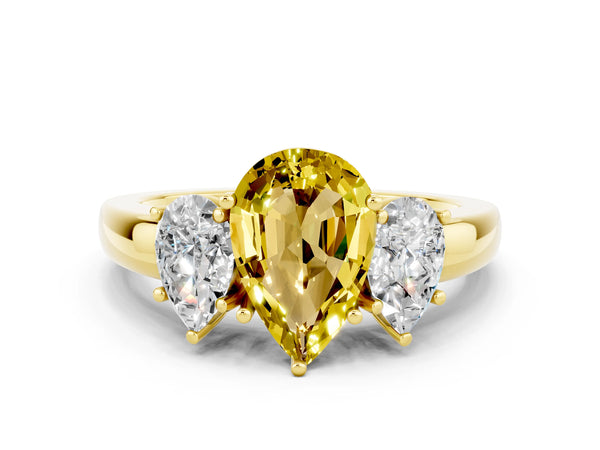 Yellow gold Pear Cut Yellow Sapphire Three-Stone Ring with Four-Prong Setting and Classic Band