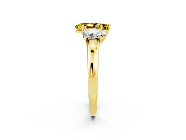Yellow gold Pear Cut Yellow Sapphire Three-Stone Ring with Four-Prong Setting and Classic Band