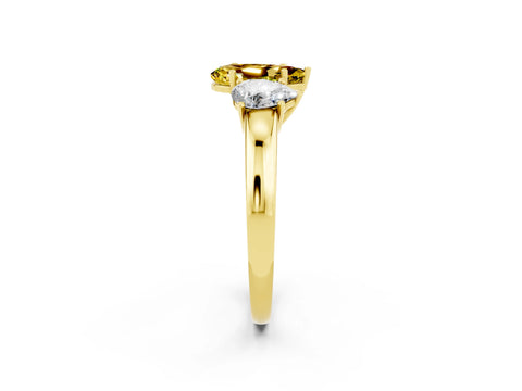 Yellow gold Pear Cut Yellow Sapphire Three-Stone Ring with Four-Prong Setting and Classic Band_2