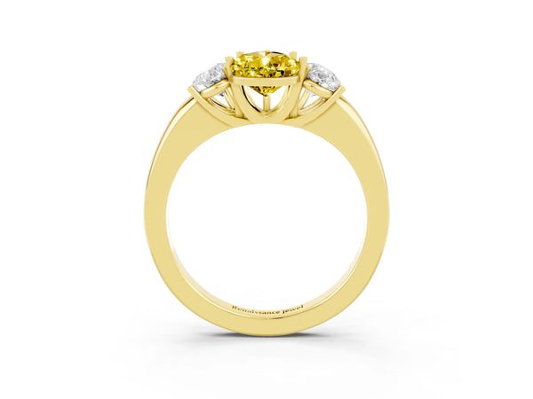 Yellow gold Pear Cut Yellow Sapphire Three-Stone Ring with Four-Prong Setting and Classic Band