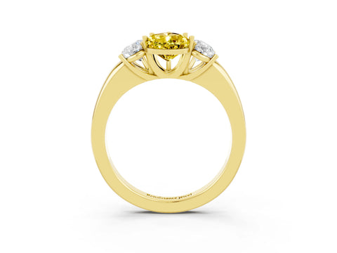 Yellow gold Pear Cut Yellow Sapphire Three-Stone Ring with Four-Prong Setting and Classic Band_3
