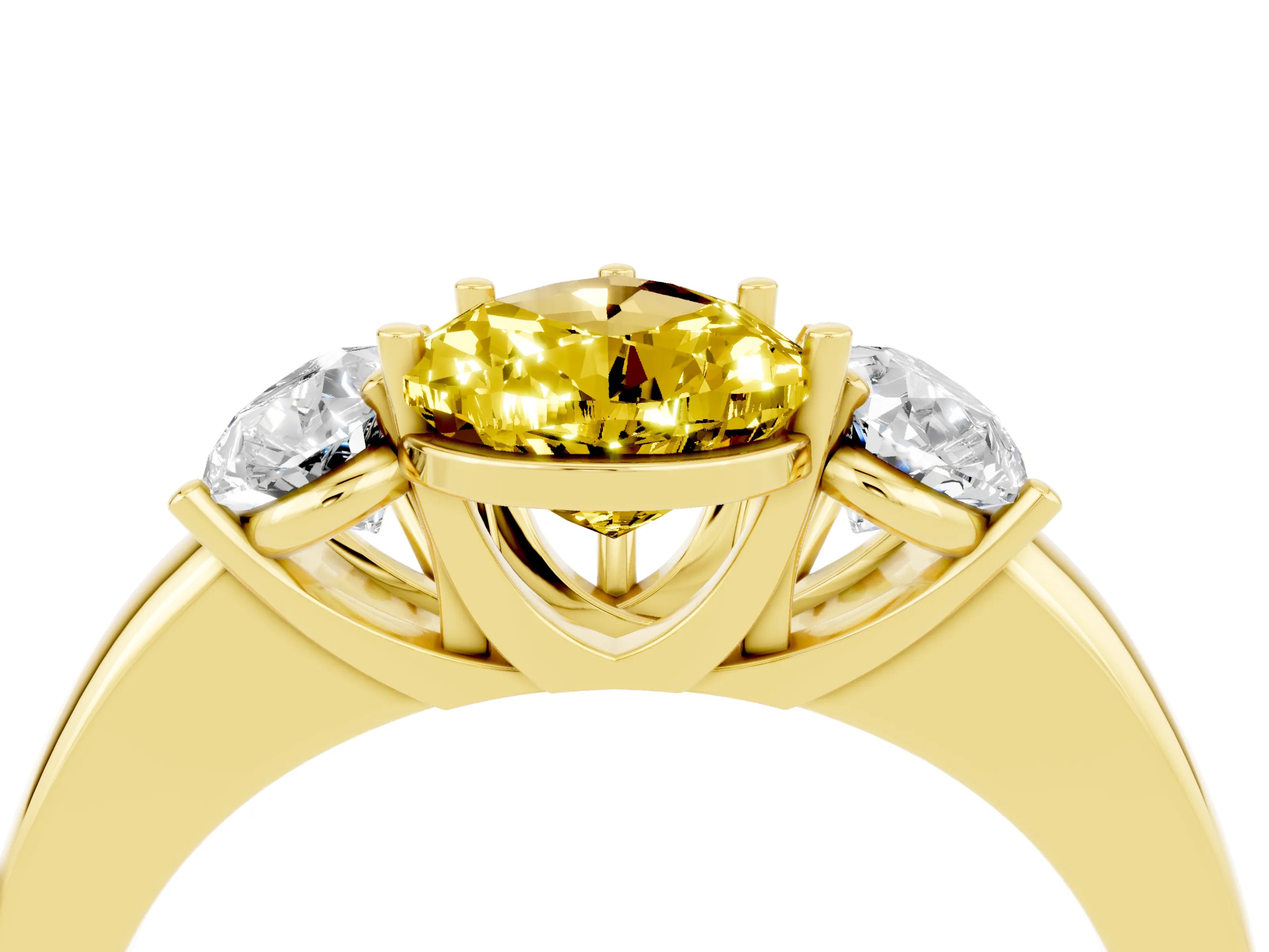 Yellow gold Pear Cut Yellow Sapphire Three-Stone Ring with Four-Prong Setting and Classic Band_4
